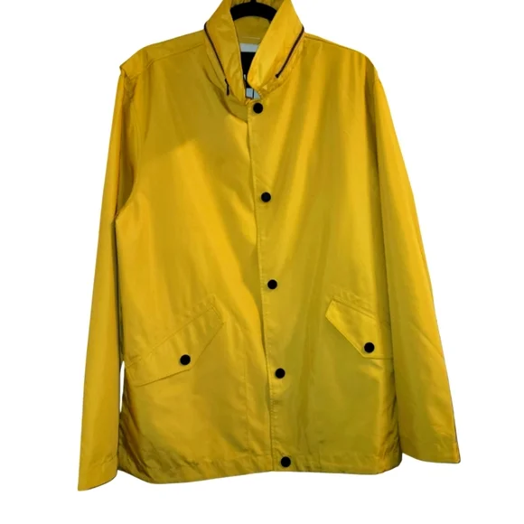 NWT 7 FOR ALL MANKIND 7FAM MEN'S Yellow Rain Outdoor Jacket Hidden Hood L - Picture 2 of 6
